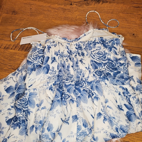 NWT reformation authentic size 4 marin dress mini pompadour blue floral - Picture 5 of 9
